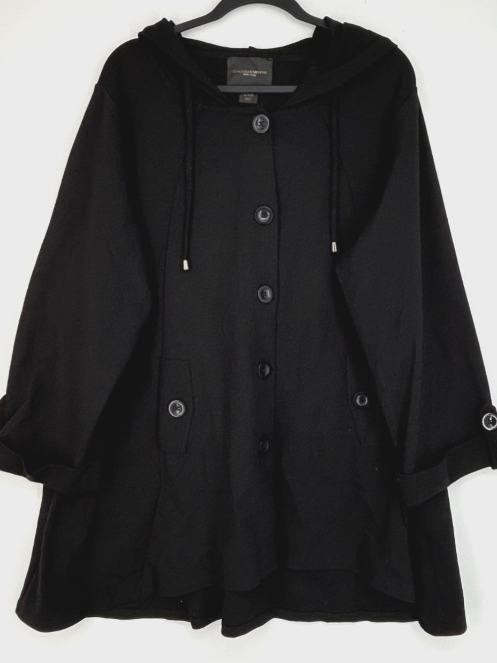 Christian Siriano Womens 2X Button Front Swing Coat Black Ponte Knit Long Sleeve